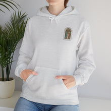 Stained Glass Arch Hoodie — Cozy White Pullover with Vintage Floral Window Design