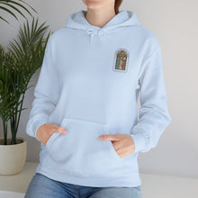 Stained Glass Arch Hoodie — Cozy White Pullover with Vintage Floral Window Design