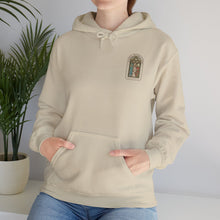 Stained Glass Arch Hoodie — Cozy White Pullover with Vintage Floral Window Design