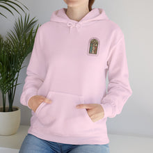 Stained Glass Arch Hoodie — Cozy White Pullover with Vintage Floral Window Design